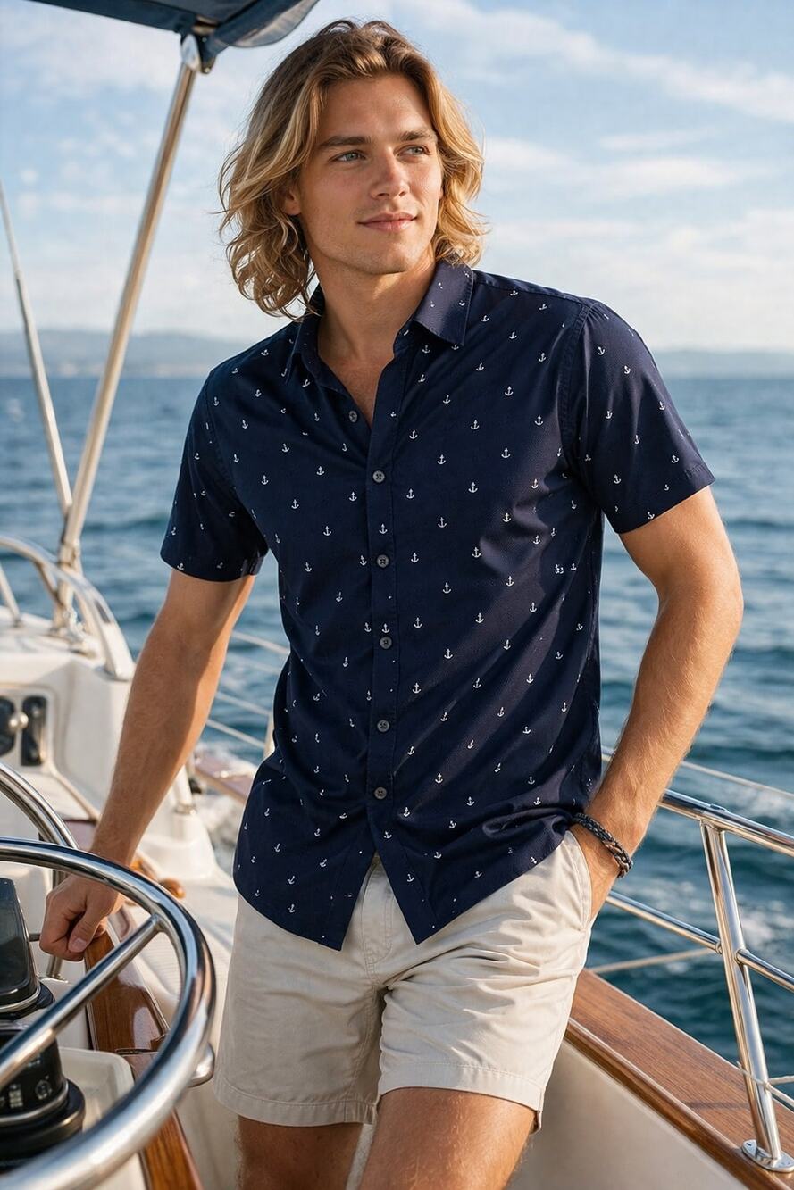 Cactus Man Navy Anchor Shirt Mens Small NWT Nautical Short Sleeve Button Down